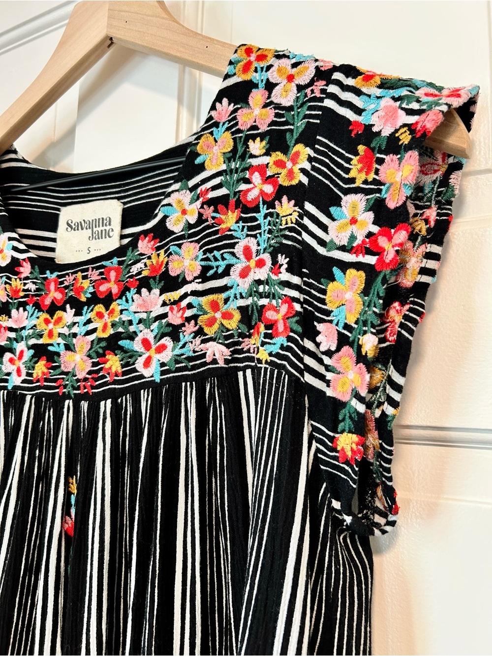 Savanna Jane Embroidered Striped Boho Blouse - Small - Picture 3 of 6